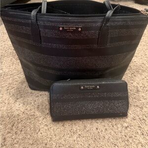 Kate Spade Black and Silver Striped Tote